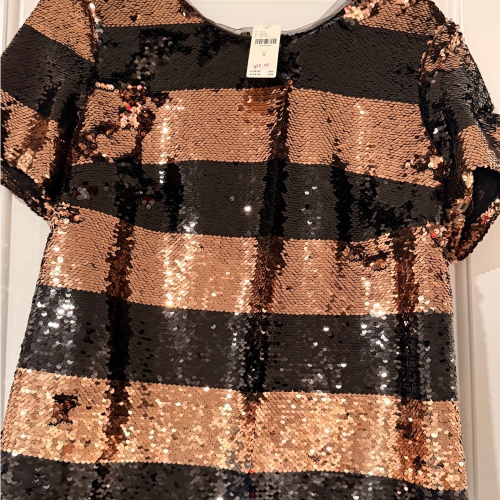 Maeve Black and Gold Sequin Blouse